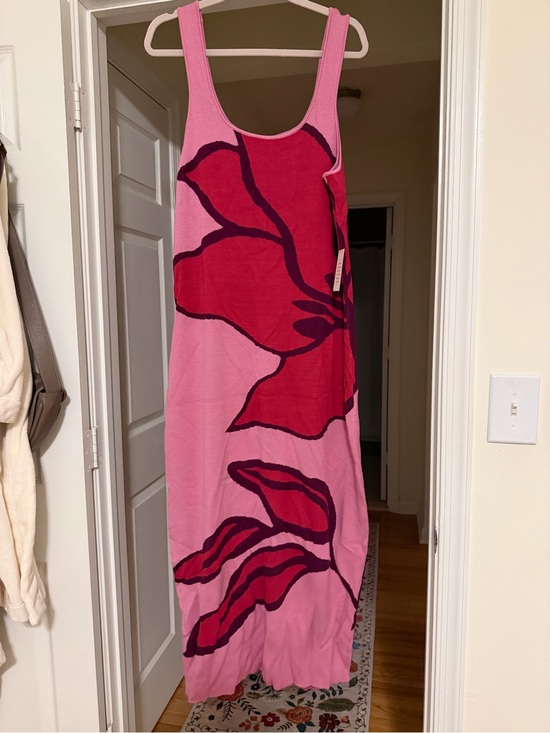 Eloquii Dresses & Skirts - Eloquii Pink Maxi Dress with Red Floral Motif